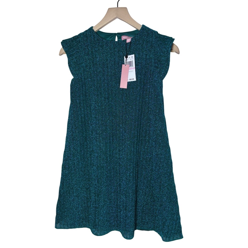 BCBG Girls Jewel Teal Metallic Pleated Dress Dazzling Sparkles Kidcore NWT